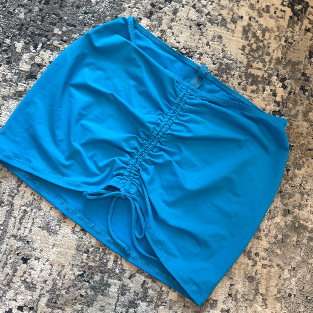 SKIMS Coverup Set: Swim Long Sleeve Shrug and Ruched Mini Skirt Turquoise - Picture 10 of 16